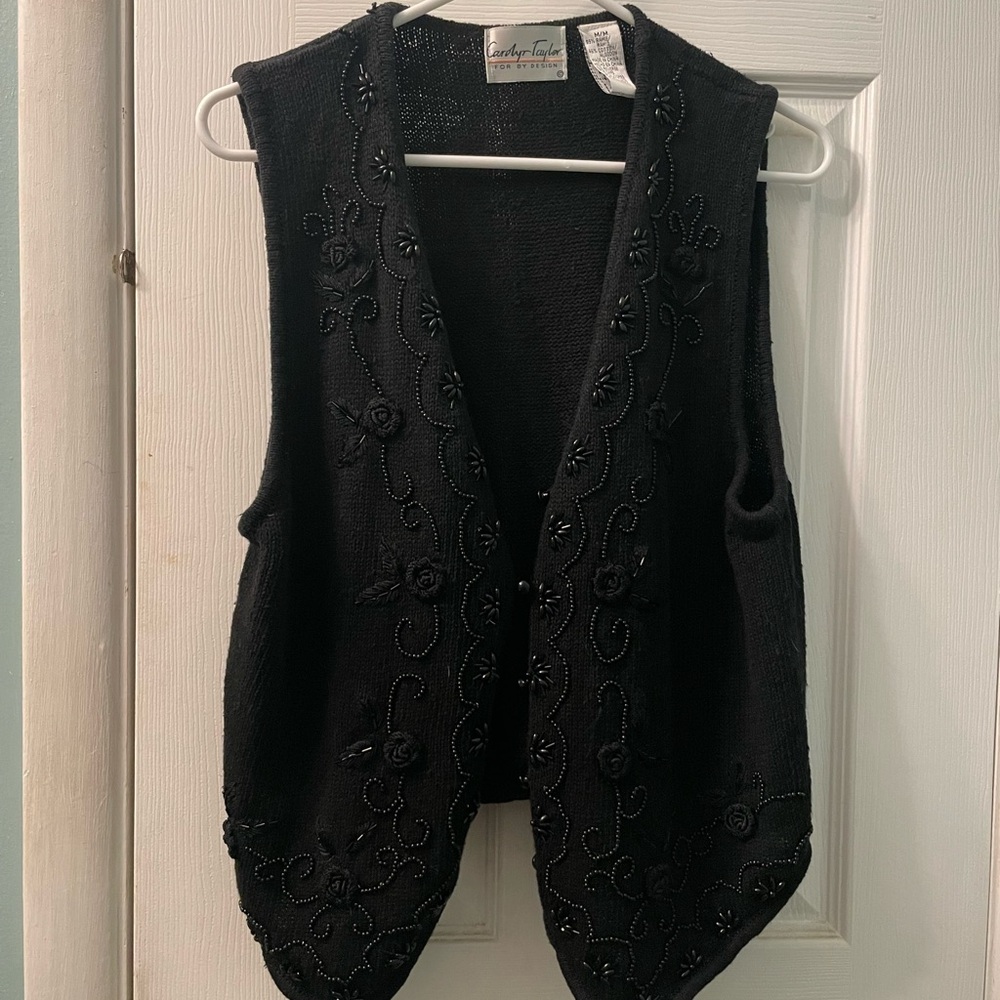 Carolyn Taylor 1990s Black Embroidered Knit Vest